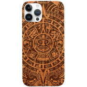 Mayan Calendar Aztec Wood Case Iphone 14 Pro Max