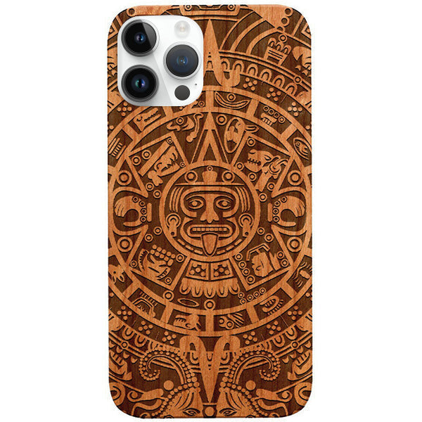 Mayan Calendar Aztec Wood Case Iphone 14 Pro Max