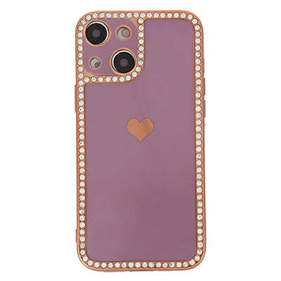 Bling Border Heart Tpu Skin Purple Case Iphone 14 Plus