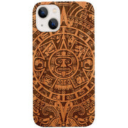 Mayan Calendar Aztec Wood Case Iphone 14 Plus