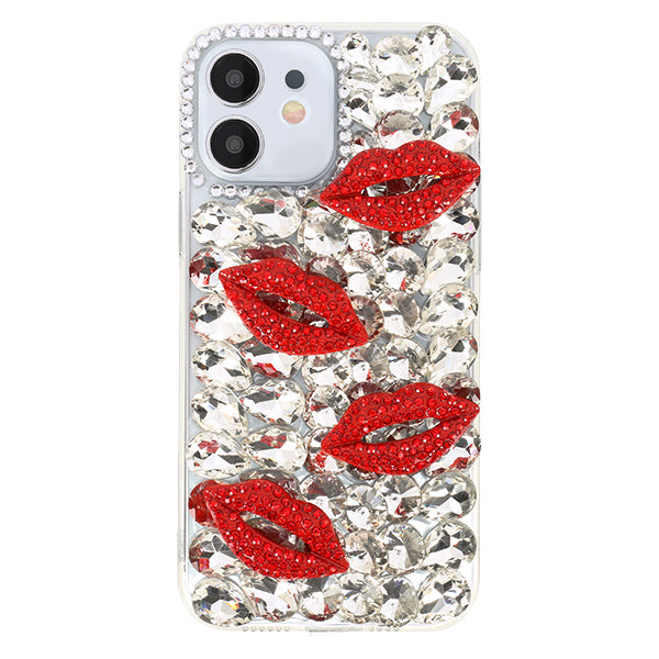 Silver Bling Red Lips Rhinestone Case Iphone 11