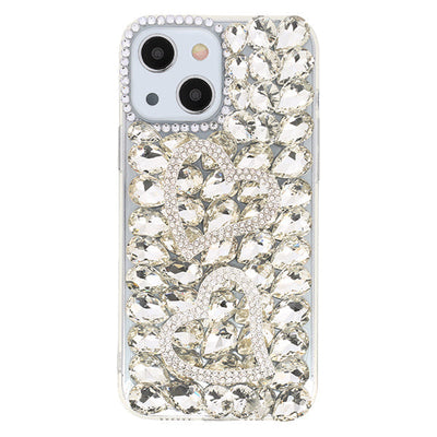 Silver Bling Hearts Rhinestone Case Iphone 14 Plus