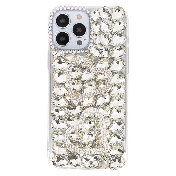 Silver Bling Hearts Rhinestone Case Iphone 14 Pro