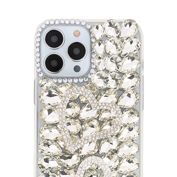 Silver Bling Hearts Rhinestone Case Iphone 12 Pro Max