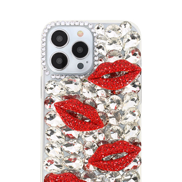 Silver Bling Red Lips Rhinestone Case Iphone 14 Pro
