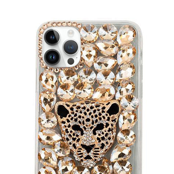 Handmade Cheetah Bling Gold Case IPhone 14 Pro