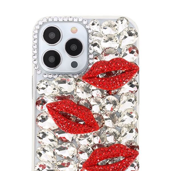Silver Bling Red Lips Rhinestone Case Iphone 13 Pro Max