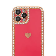 Bling Border Heart Tpu Skin Hot Pink Case Iphone 14 Pro Max