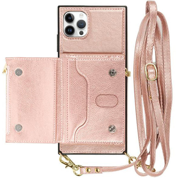 Crossbody Card Holder Rose Gold Case IPhone 14 Pro Max