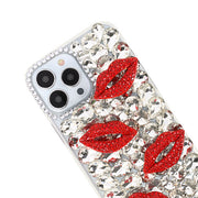 Silver Bling Red Lips Rhinestone Case Iphone 12 Pro Max