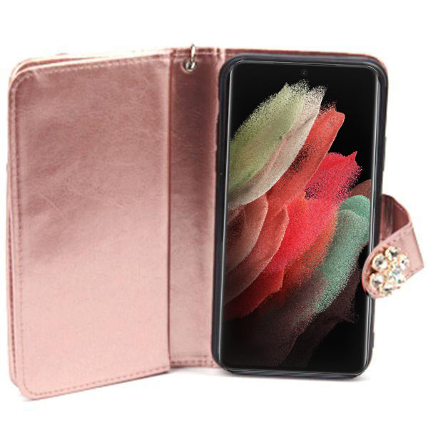 Handmade Detachable Bling Pink Flower Samsung S21 Ultra