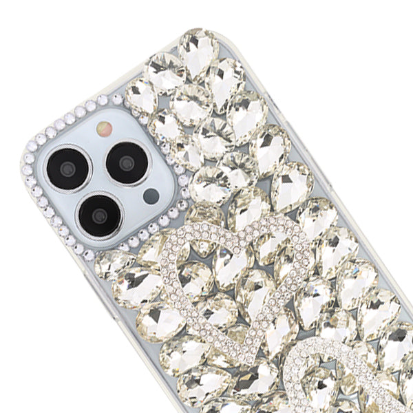 Silver Bling Hearts Rhinestone Case Iphone 11 Pro Max