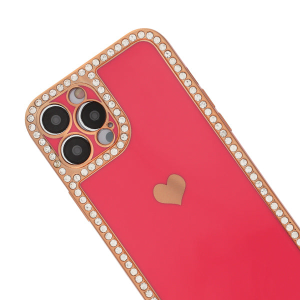 Bling Border Heart Tpu Skin Hot Pink Case Iphone 14 Pro