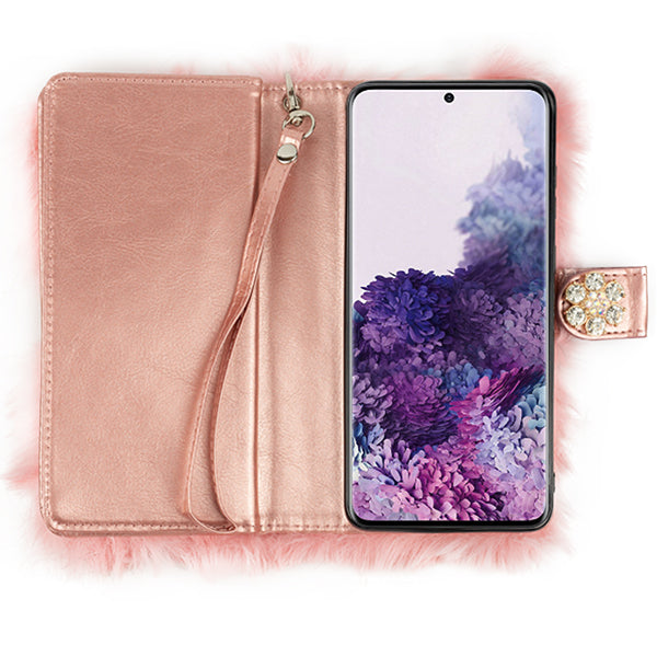 Fur Detachable Wallet Light Pink Samsung S20 Plus