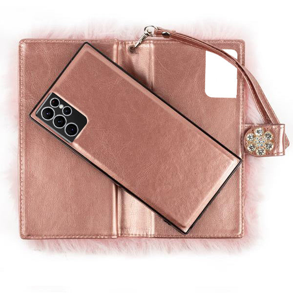 Fur Light Pink Wallet Detachable Samsung S22 Ultra