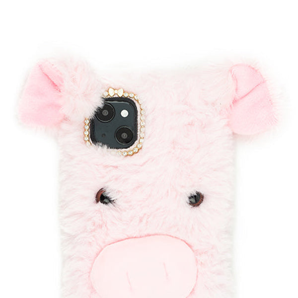 Pink Pig Fur Case Iphone 13