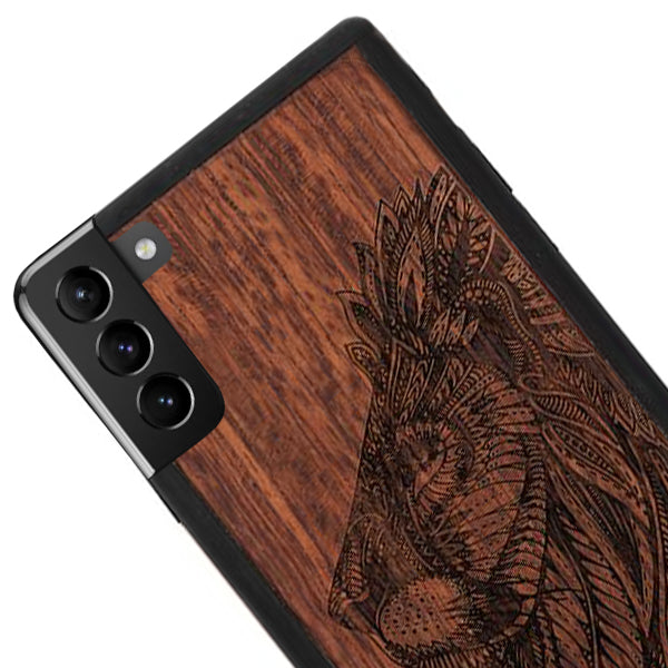 Lion Real Wood Case Samsung S22 Plus