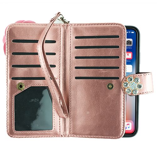 Handmade Pink Flower Bling Wallet Iphone 10/X/XS - Bling Cases.com