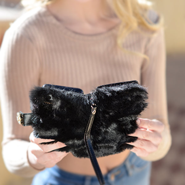 Fur Black Detachable Wallet Iphone XR