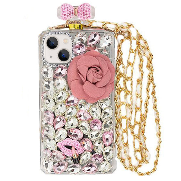Handmade Bling Pink Flower Bottle Case IPhone 14 Plus Handmade Bling Pink Flower Bottle Case IPhone 14 Plus