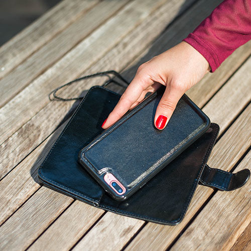 Handmade Detachable Black Wallet Case Iphone 7/8 Plus