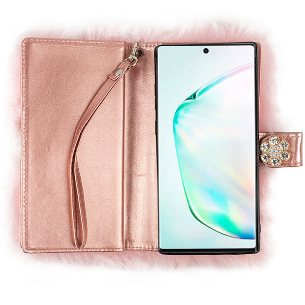 Fur Light Pink Wallet Detachable Samsung Note 10 Plus