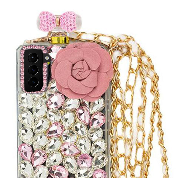 Handmade Bling Pink Flower  Bottle Case Samsung S21 Plus