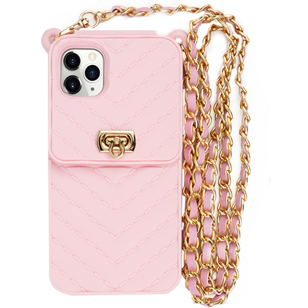 for iPhone 13 PRO MAX 6.7 Case, Babemall Diamond Grid TPU Protective Shell  + Crossbody Lanyard - Grid Pink