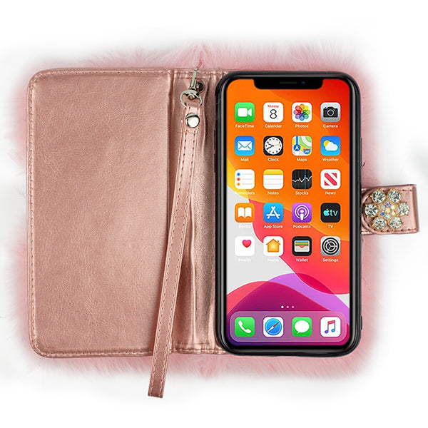Fur Wallet Detachable Light Pink IPhone 13 Pro