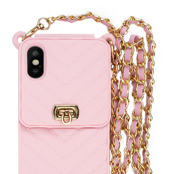 Crossbody Silicone Pouch Pink Iphone XS MAX