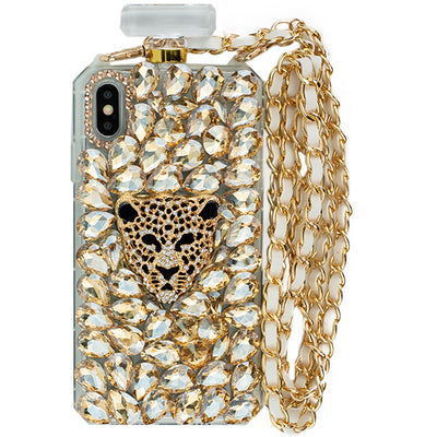 Handmade Cheetah Gold Bling Bottle Iphone 10