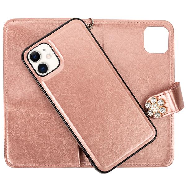 Handmade Detachable Bling Pink Flower Wallet iphone 11