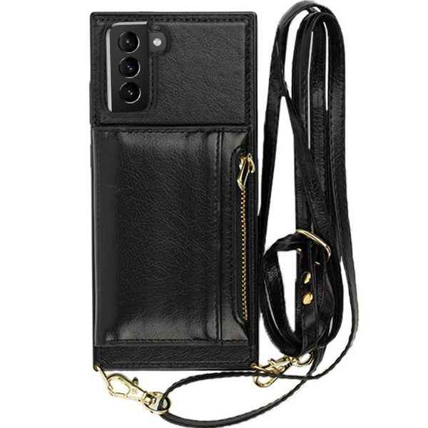 Crossbody Card Case Wallet Black Samsung S21 Plus
