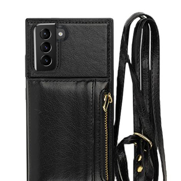 Crossbody Card Case Wallet Black Samsung S22 Plus