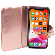 Handmade Detachable Bling Pink Flower Wallet IPhone 13 Pro