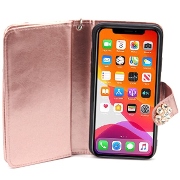 Handmade Detachable Bling Pink Flower Wallet IPhone 14