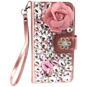 Handmade Detachable Bling Pink Flower Wallet IPhone 13 Pro Max