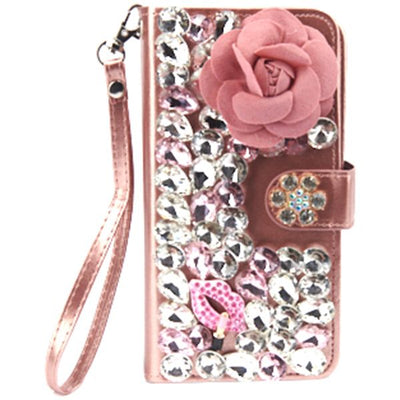 Handmade Detachable Bling Pink Flower Wallet IPhone 13 Pro