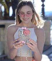 Handmade Bling Pink Flower Bottle Case IPhone 13 Pro