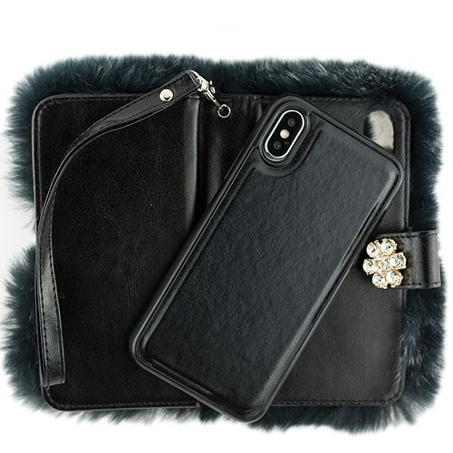 Fur Grey Wallet Iphone 10/X/XS - Bling Cases.com