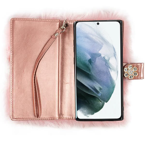 Fur Light Pink Wallet Detachable Samsung S22
