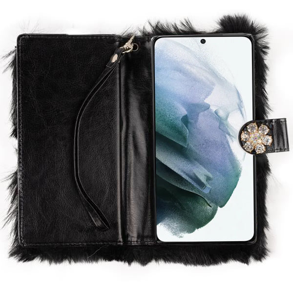 Fur Black Wallet Detachable Samsung S22