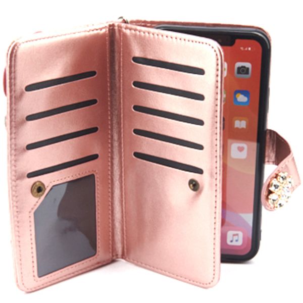 Handmade Detachable Bling Pink Flower Wallet IPhone 14