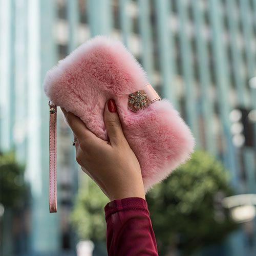 Fur Light Pink Wallet Detachable Samsung S22 Plus